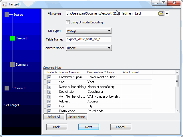 Convert EXCEL to SQL from cloud storage or website