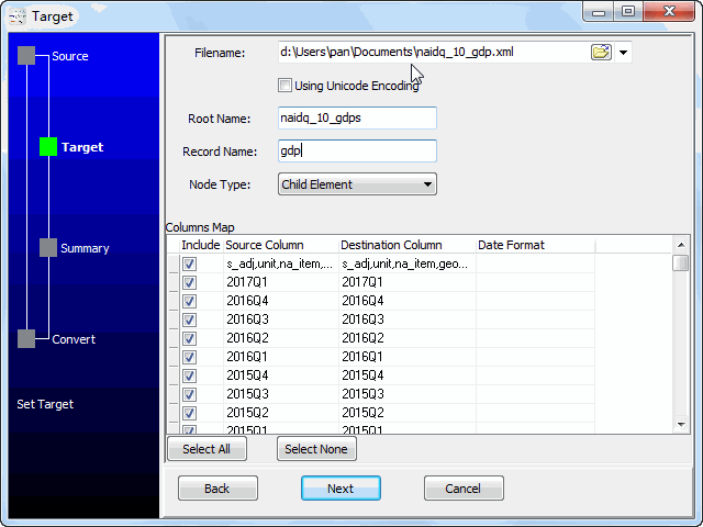 convert cloud TSV file to XML file - config XML file