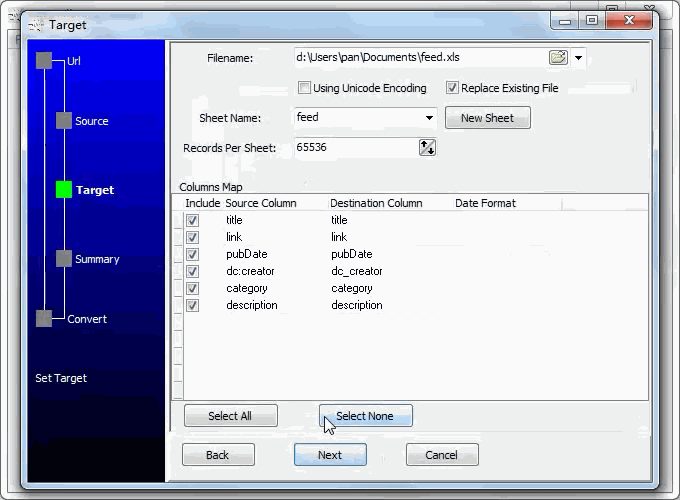 convert online RSS feeds to Excel file - config Excel file