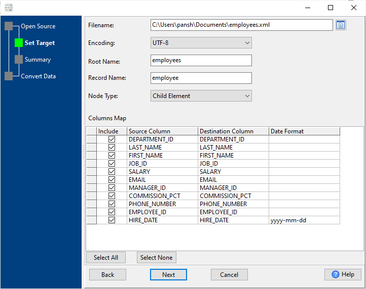 generate XML file by SQL file - config XML file