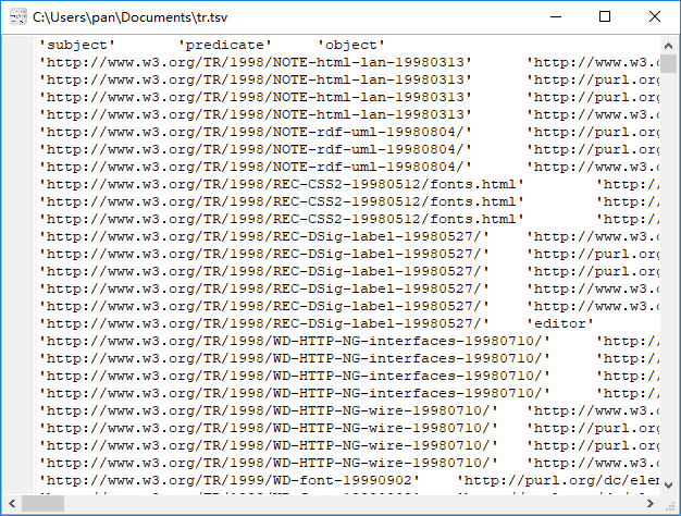 convert XML format RDF file to TSV file - view  TSV file