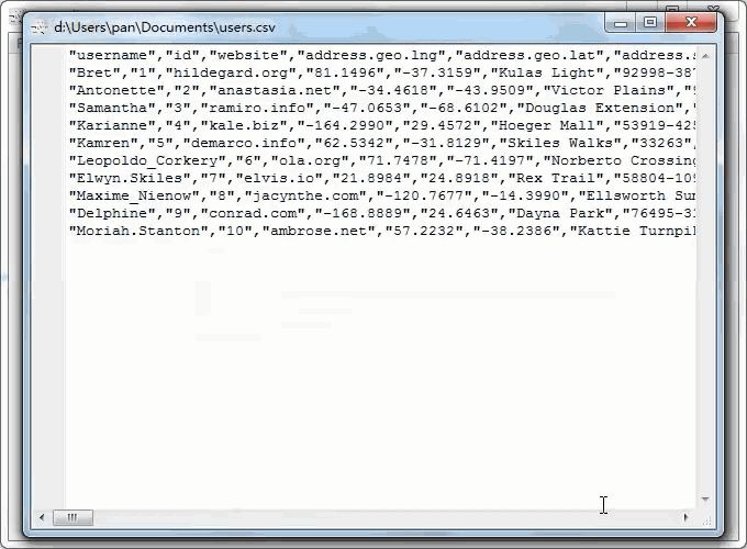 convert JSON from open RESTful API to Excel file - view  Csv file