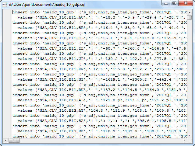 convert cloud TSV file to SQL file - view SQL file