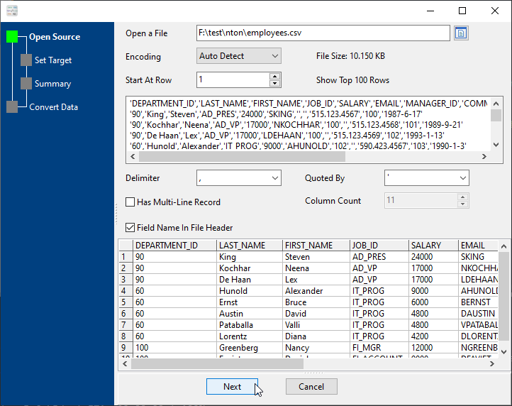 Convert Data File - open a source file