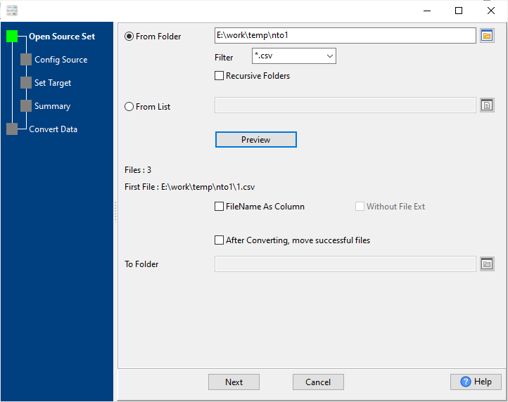 Convert and merge multiple CSV files into one TXT file - select CSV file folder