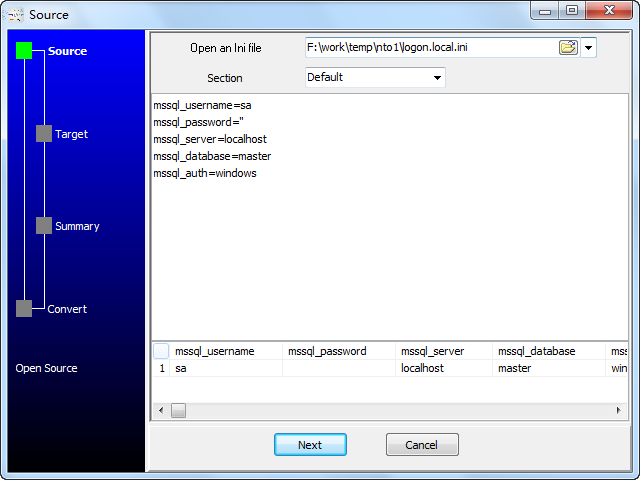 convert INI file to Json file - open INI file