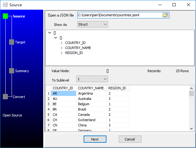 convert JSON Lines to Csv file - open saved JSON file