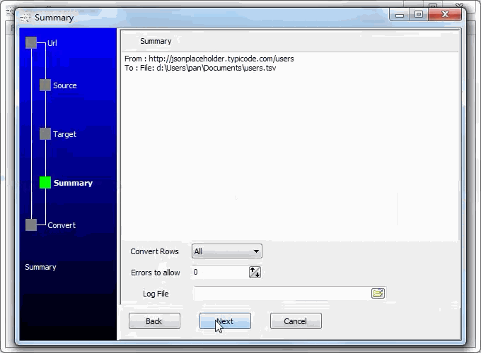 convert JSON from open RESTful API to Tsv file - summary