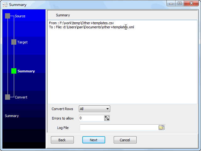 convert cloud CSV file to XML file - summary