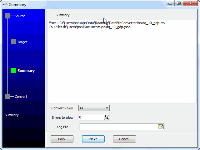 convert cloud TSV file to JSON file - summary