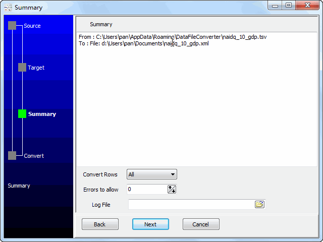 convert cloud TSV file to XML file - summary