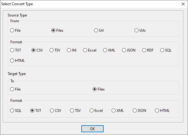 batch transform CSV files to TXT files - select type