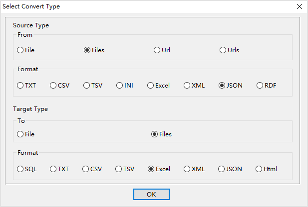 batch transform JSON files to Excel files - select type