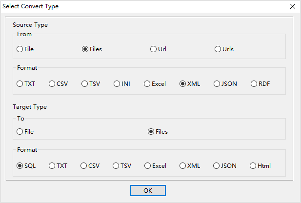 batch transform XML files to SQL files - select type