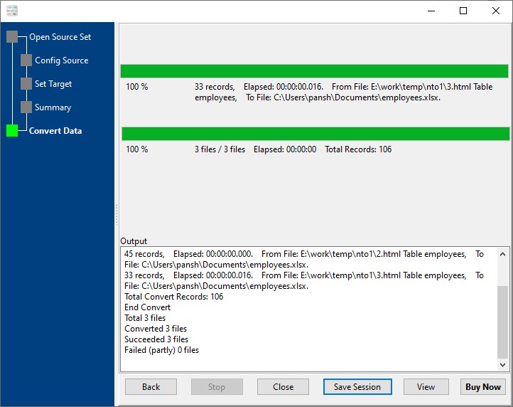 Merge multiple Html files into one Excel file - convert files