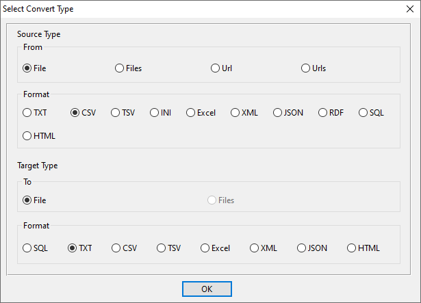 create TXT file by CSV file - select type