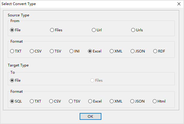 create SQL file by Excel file - select type