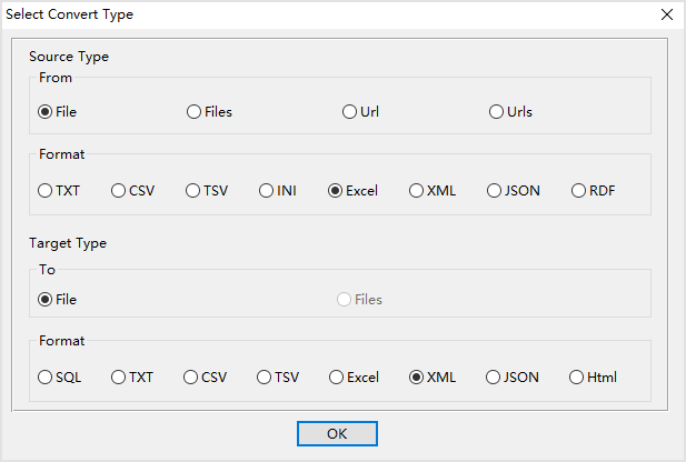 create XML file by Excel file - select type