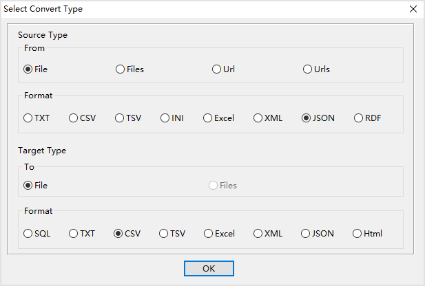 convert JSON Lines to Csv file - select type