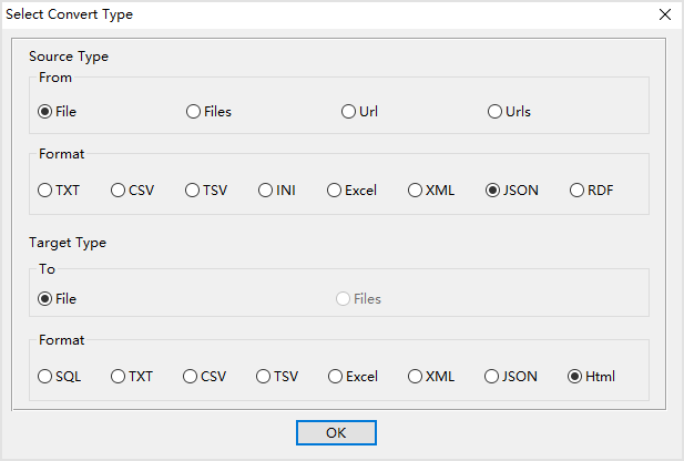 create HTML file by JSON file - select type