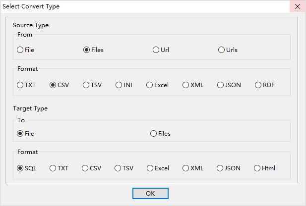 Combine multiple CSV files into one SQL file - select type