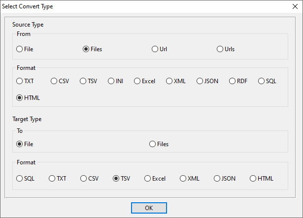 Combine multiple HTML files into one TSV file - select type