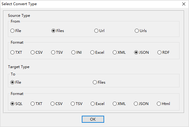 Combine multiple JSON files into one SQL file - select type