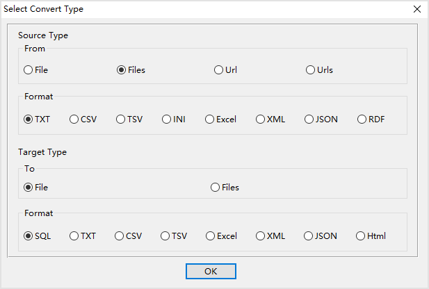 Combine multiple TXT files into one SQL file - select type