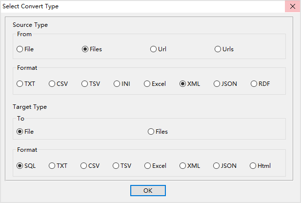 Combine multiple XML files into one SQL file - select type