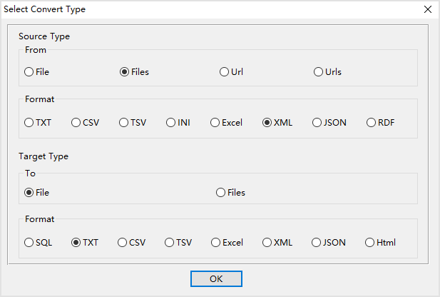 Combine multiple XML files into one TXT file - select type