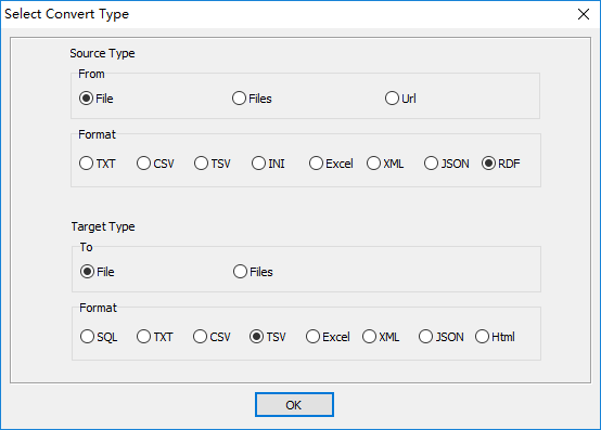 convert XML format RDF file to TSV file - select type