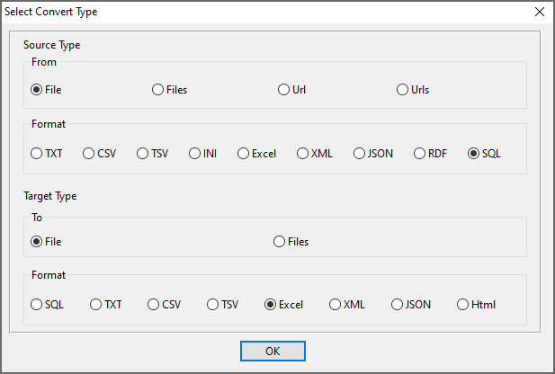 create Excel file by SQL file - select type