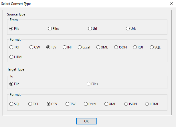 create CSV file by TSV file - select type