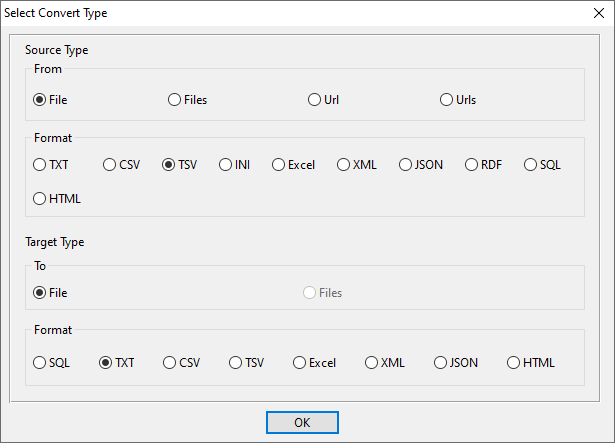 create TXT file by TSV file - select type
