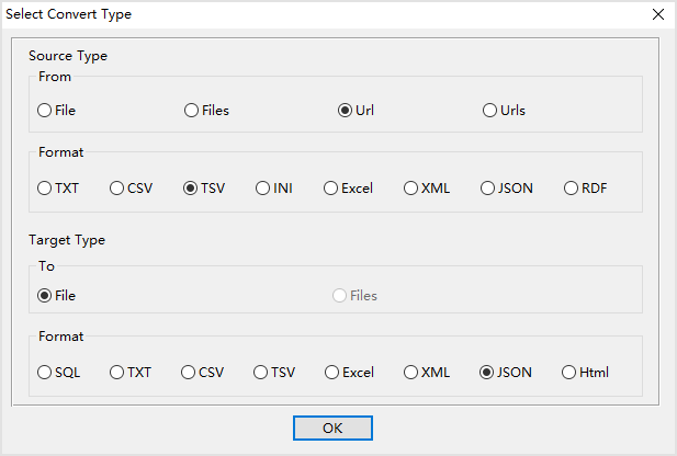 convert cloud TSV file to JSON file - select type