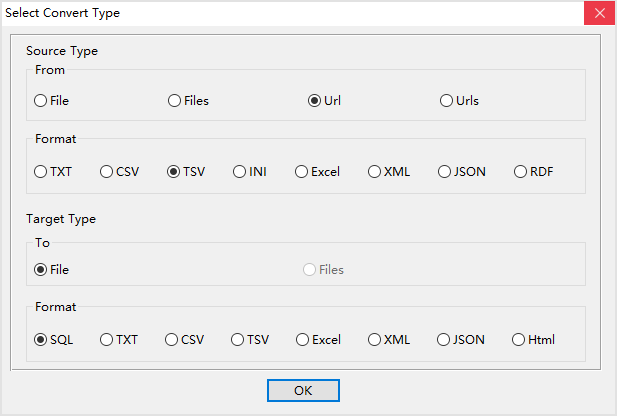 convert cloud TSV file to SQL file - select type