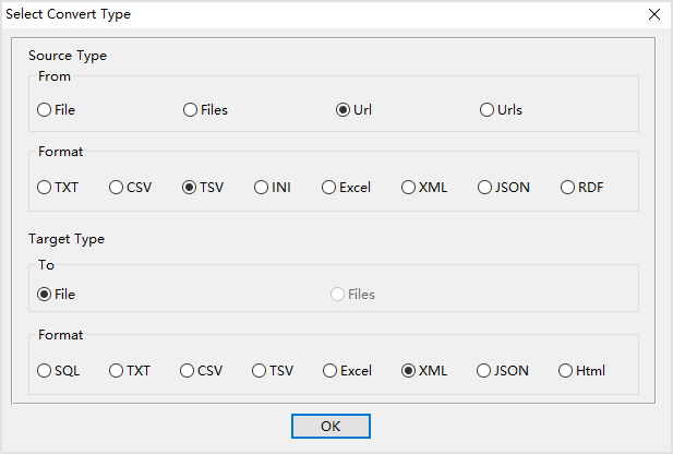 convert cloud TSV file to XML file - select type