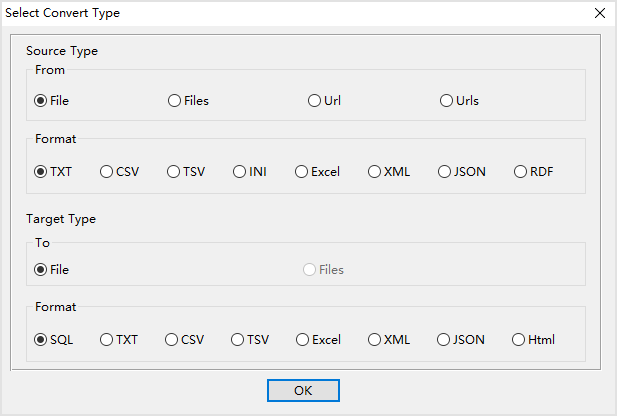 create SQL file by TXT file - select type