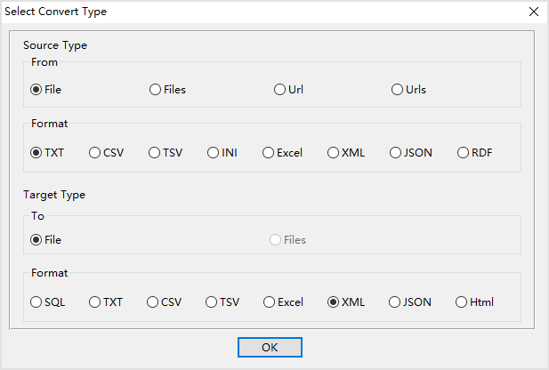 create XML file by TXT file - select type