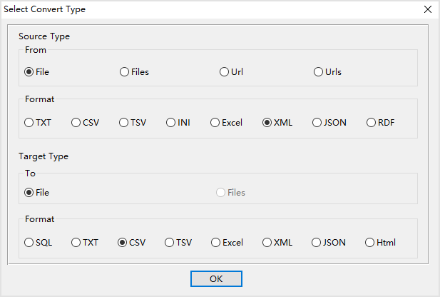 create CSV file by XML file - select type