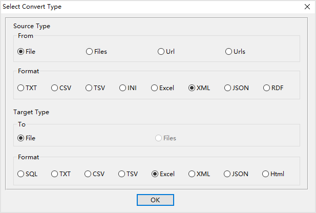 create Excel file by XML file - select type