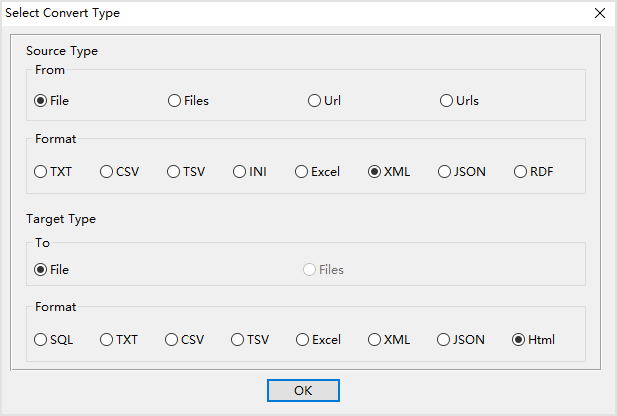 create HTML file by XML file - select type