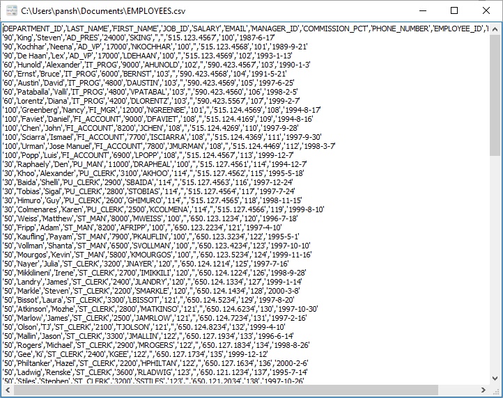 Export data from PostgreSQL  Query Results To CSV File - view CSV file