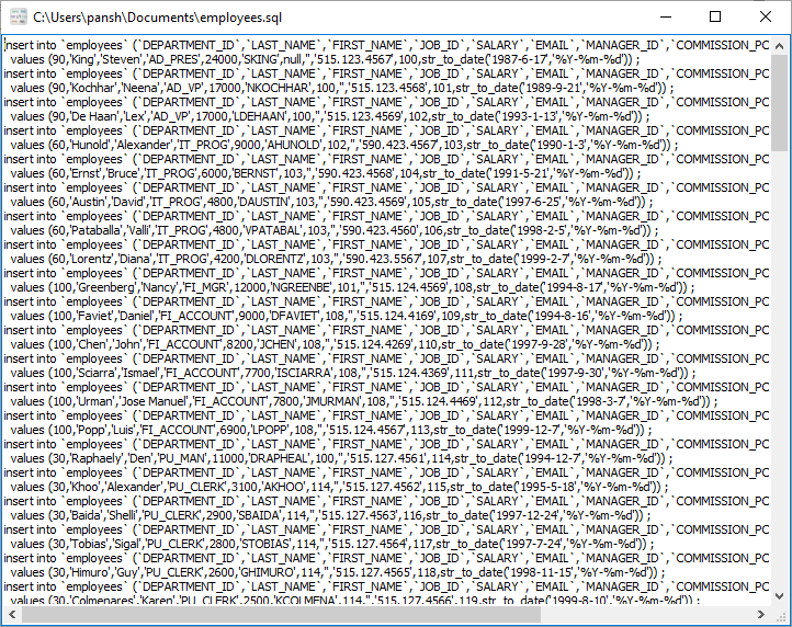 Export data from MySQL  (MariaDB, Percona) Query Results To SQL File - view SQL file