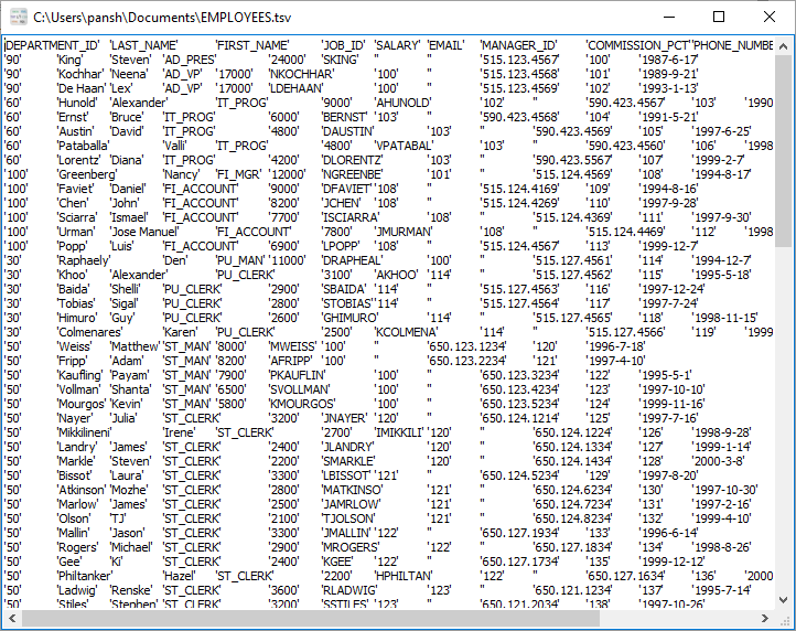 Export data from SQLite  Table To TSV File - view TSV file