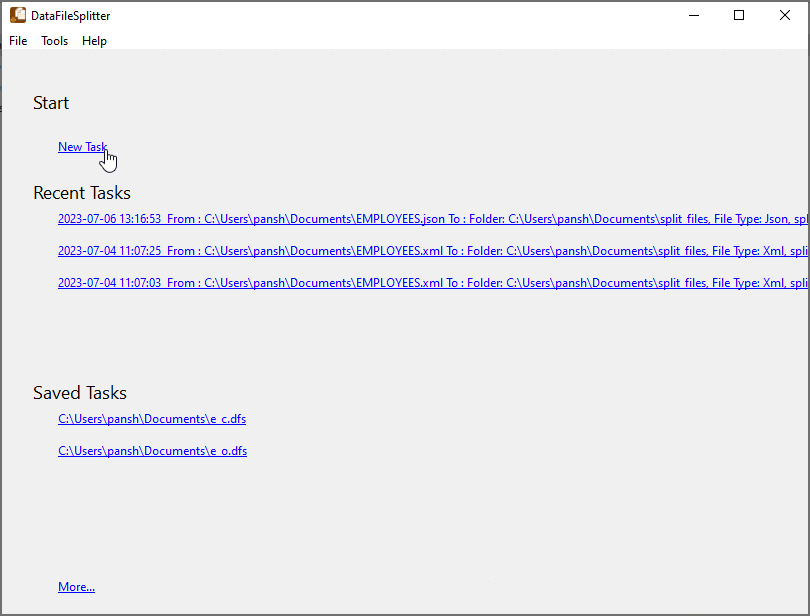 Split big Excel file to multiple Excel files - new task