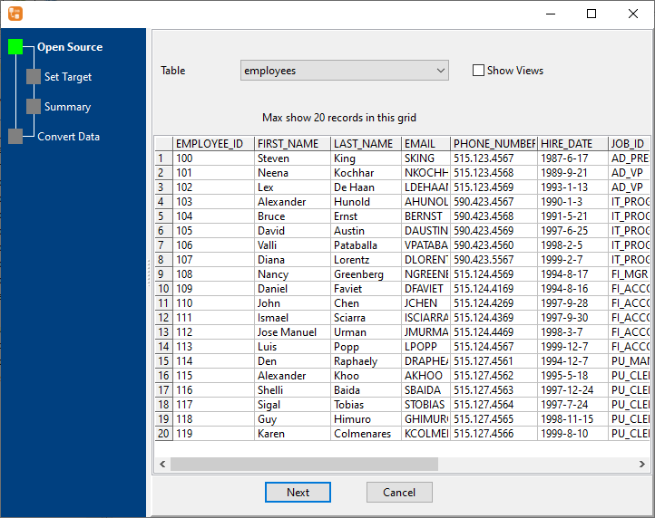 Copy data between databases - load session start