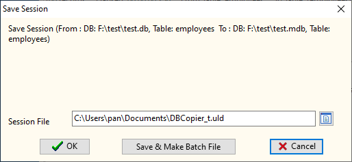 Copy data between databases - save session file