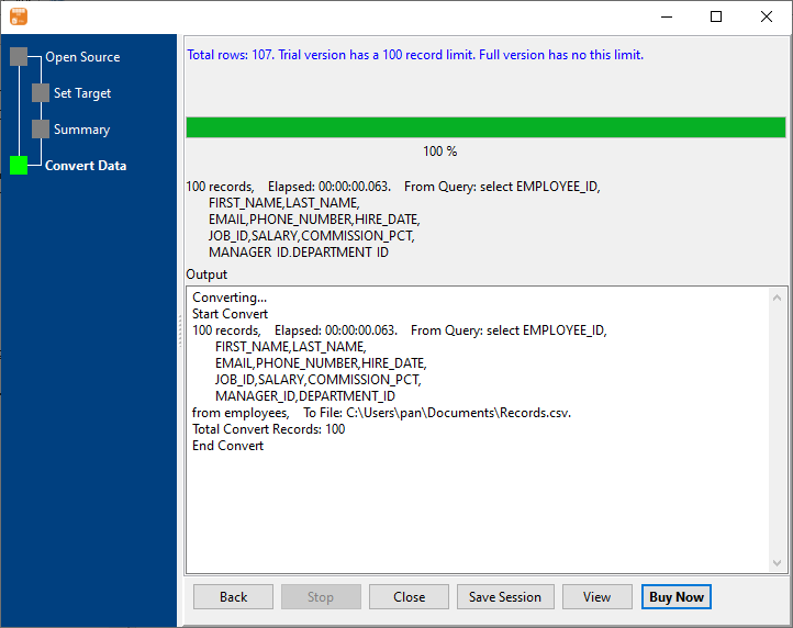 Export data from database Query To File - export