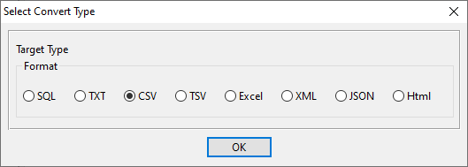 Export data from database Tables To Files - select file type